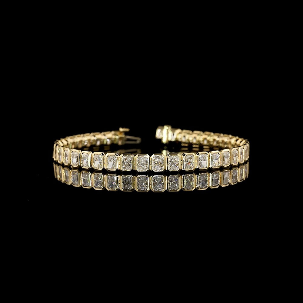 14K Yellow Gold Tennis Bracelet with Bezel Set Radiant Cut Lab Diamonds - 10.20 Carat Total Weight - Covaloro Fine Jewelry