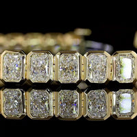 14K Yellow Gold Tennis Bracelet with Bezel Set Radiant Cut Lab Diamonds - 10.20 Carat Total Weight - Covaloro Fine Jewelry