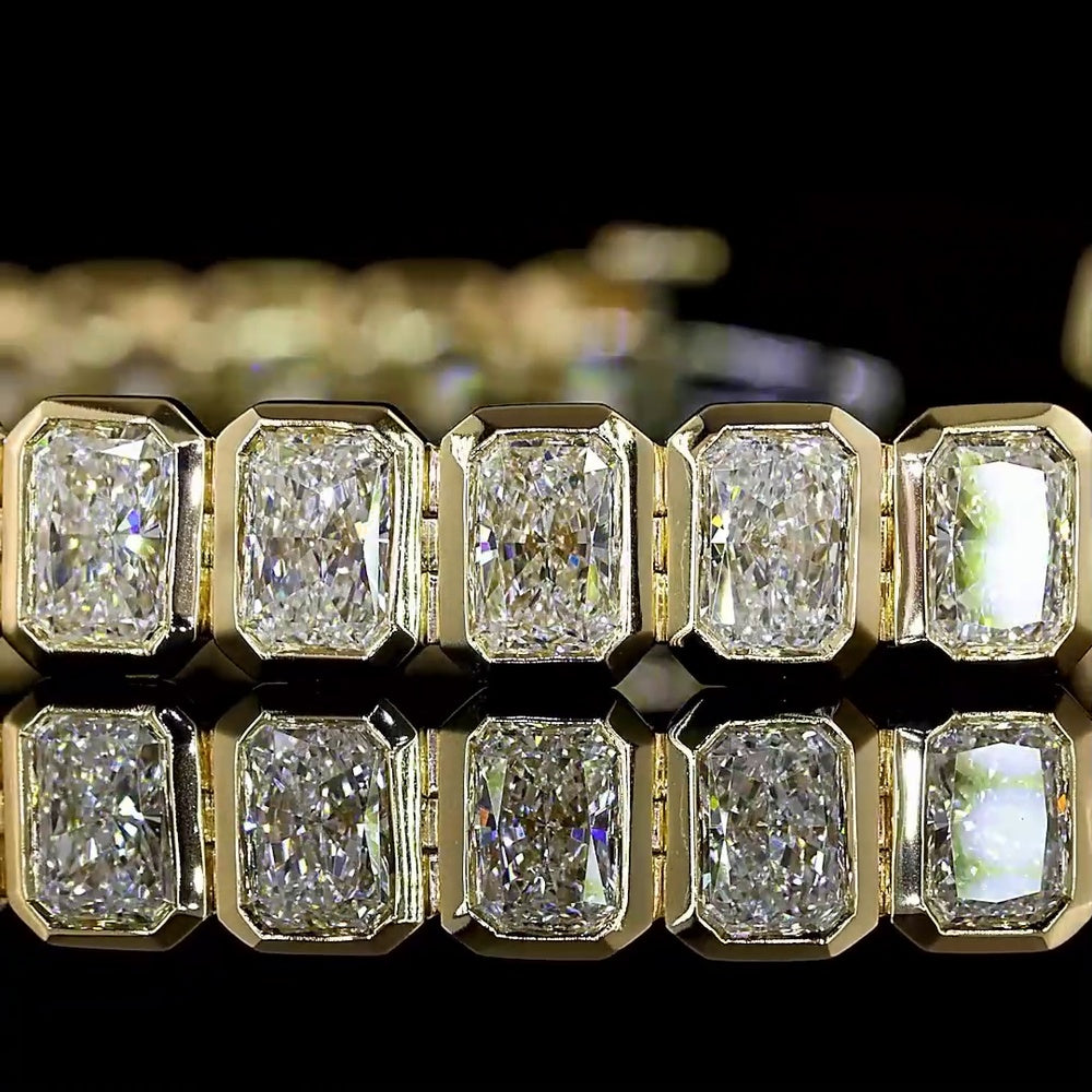 14K Yellow Gold Tennis Bracelet with Bezel Set Radiant Cut Lab Diamonds - 10.20 Carat Total Weight - Covaloro Fine Jewelry