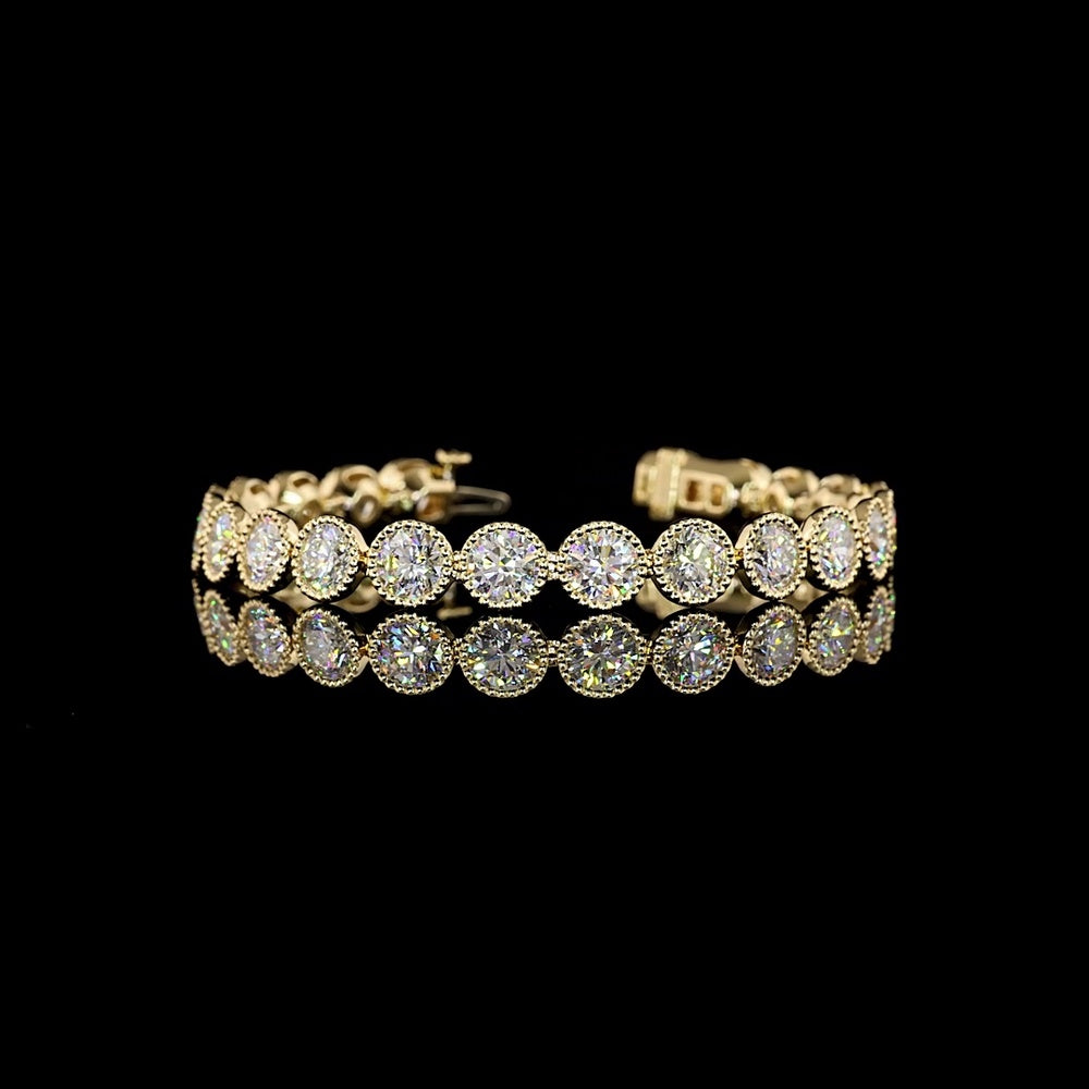 14K Yellow Gold Tennis Bracelet with Bezel-Set Round Brilliant Lab Diamonds - 19.37 Carat Total Weight - Covaloro Fine Jewelry