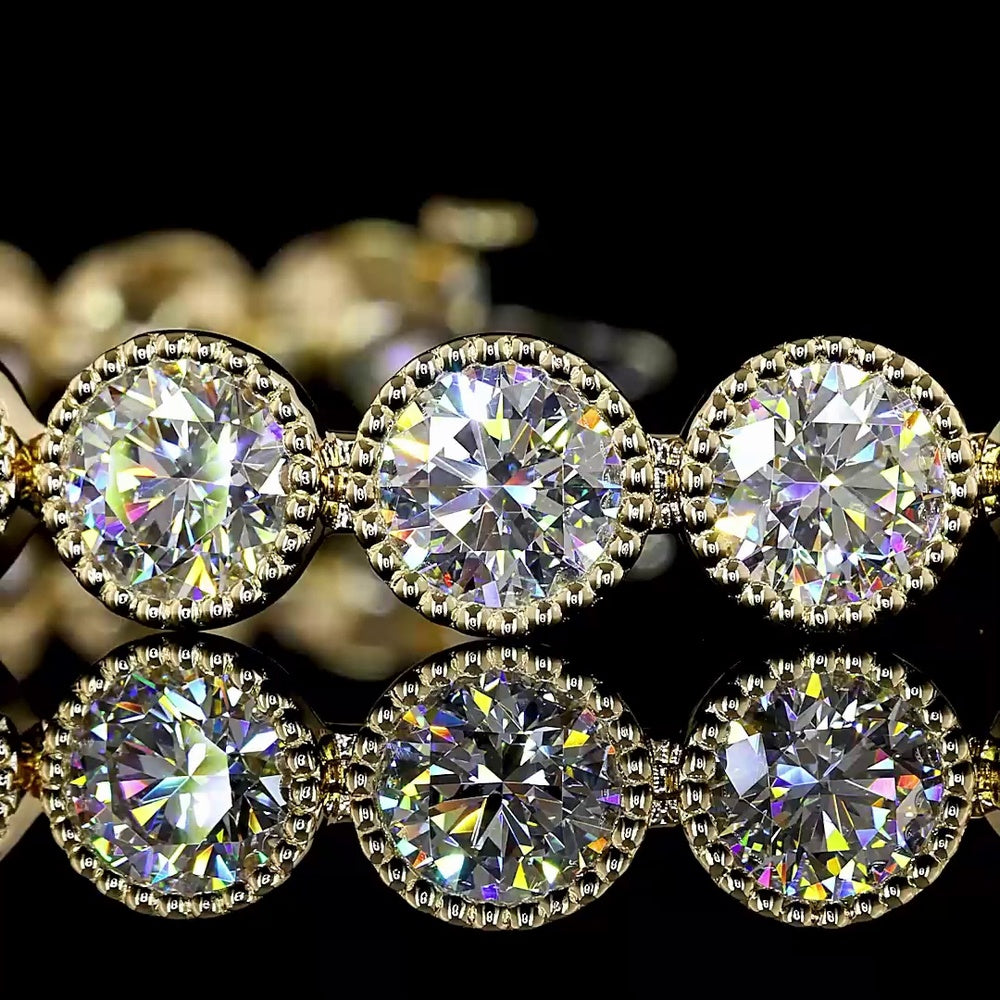 14K Yellow Gold Tennis Bracelet with Bezel-Set Round Brilliant Lab Diamonds - 19.37 Carat Total Weight - Covaloro Fine Jewelry