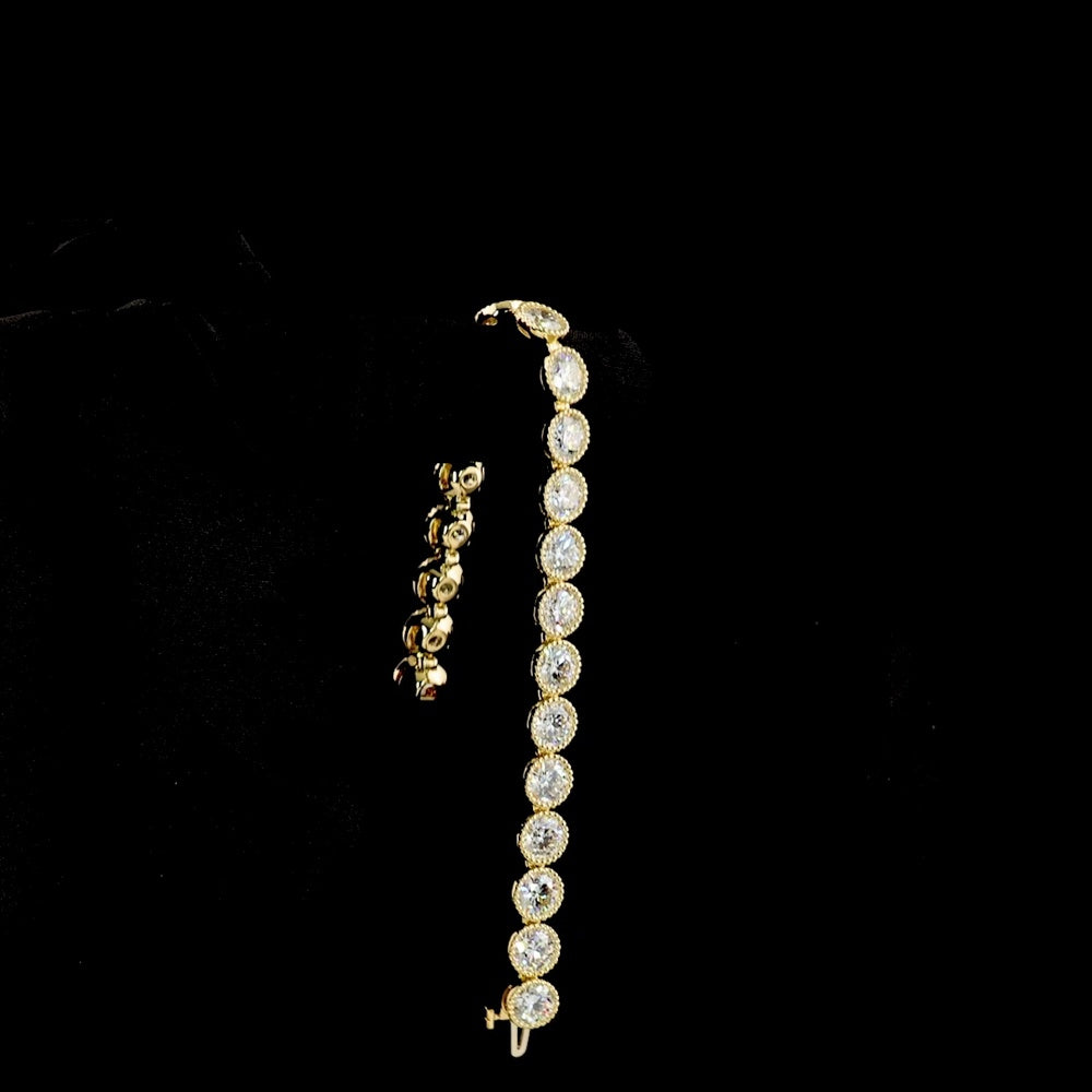 14K Yellow Gold Tennis Bracelet with Bezel-Set Round Brilliant Lab Diamonds - 19.37 Carat Total Weight - Covaloro Fine Jewelry