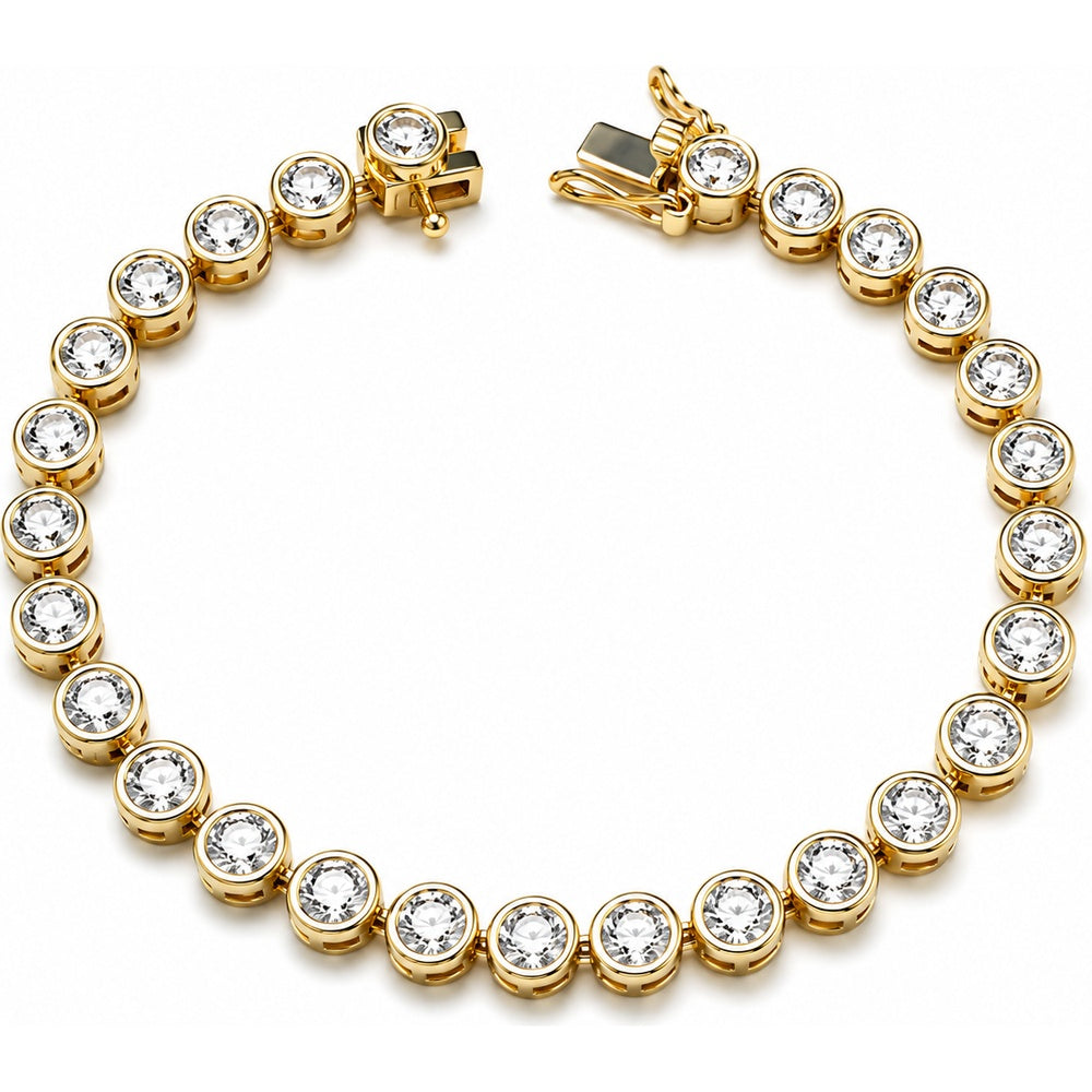 14K Yellow Gold Tennis Bracelet with Bezel Set Round Diamonds - 9.11 Carat Total Diamond Weight by Auriventus