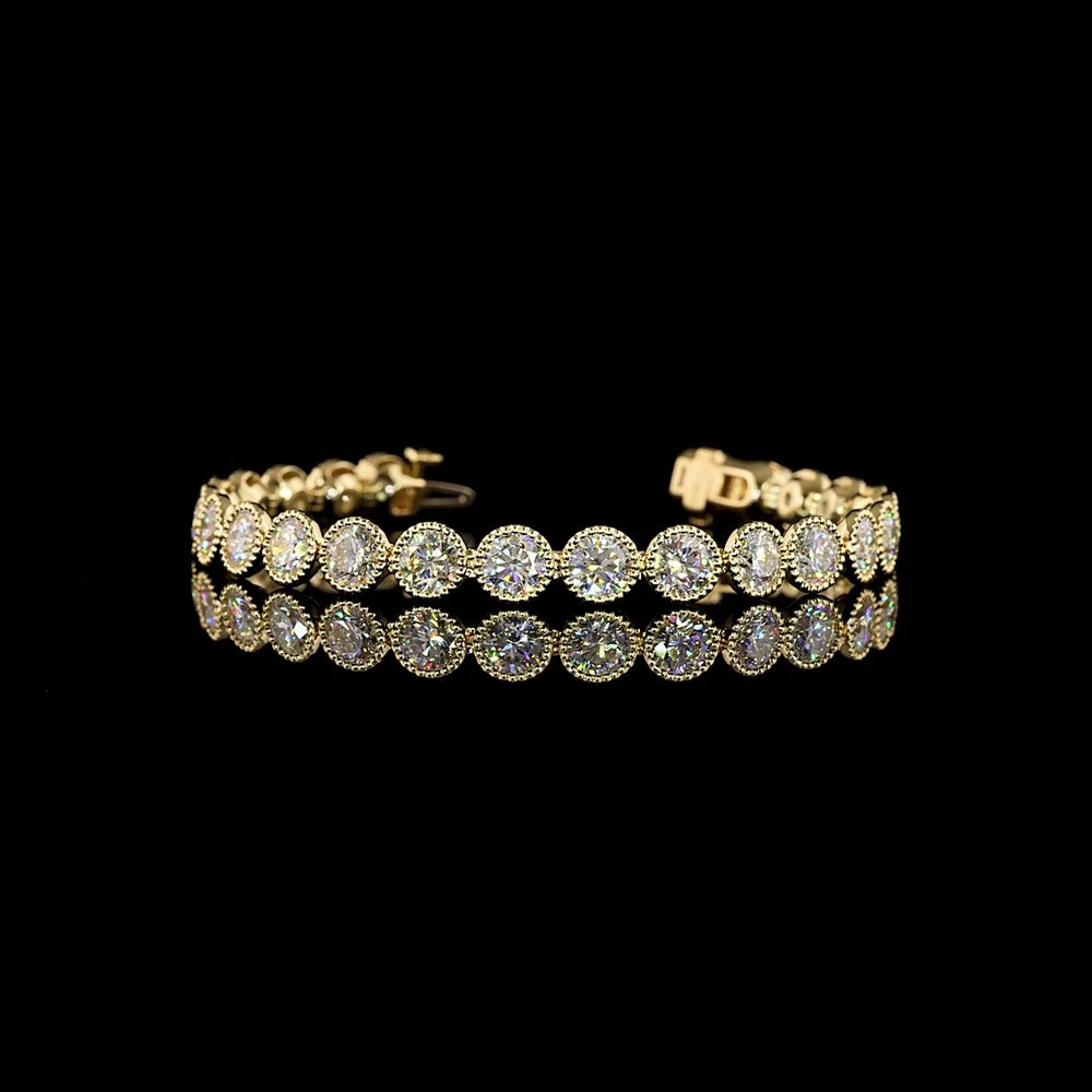 14K Yellow Gold Tennis Bracelet with Bezel Set Round Lab Diamonds - 14.26 Total Carat Weight, D VVS2 - Covaloro Fine Jewelry