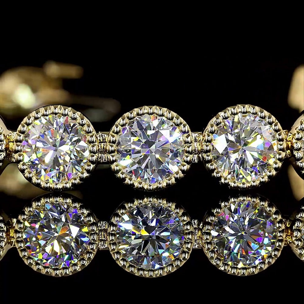 14K Yellow Gold Tennis Bracelet with Bezel Set Round Lab Diamonds - 14.26 Total Carat Weight, D VVS2 - Covaloro Fine Jewelry