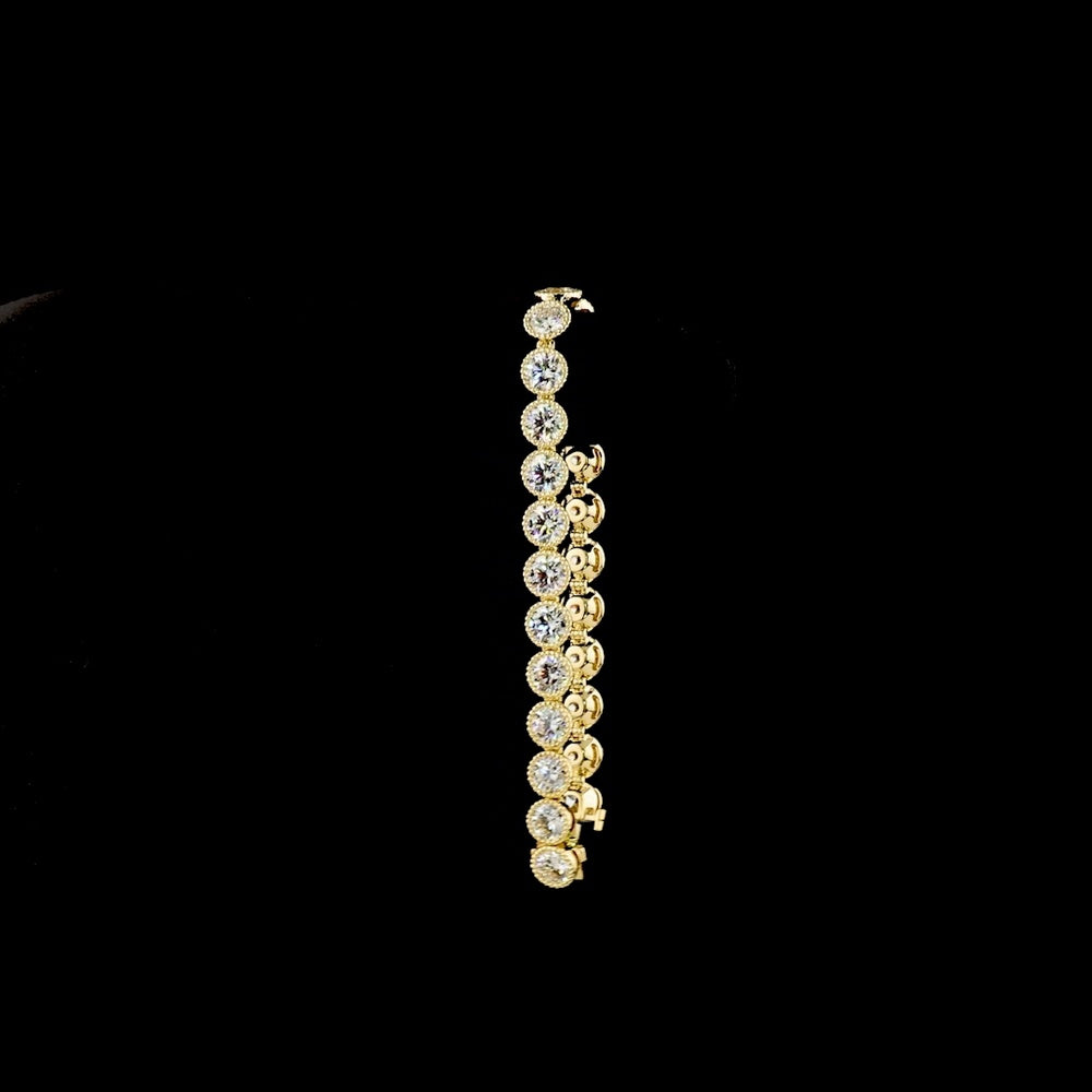 14K Yellow Gold Tennis Bracelet with Bezel Set Round Lab Diamonds - 14.26 Total Carat Weight, D VVS2 - Covaloro Fine Jewelry