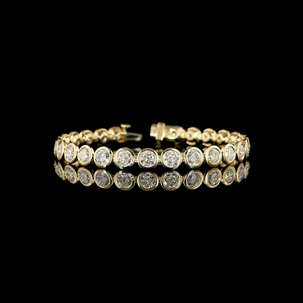 14K Yellow Gold Tennis Bracelet with Bezel Set Round Lab Diamonds - 14.69 Carat Total Diamond Weight, E-F Color VS Clarity, 27 Stones - Covaloro Fine Jewelry