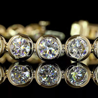 14K Yellow Gold Tennis Bracelet with Bezel Set Round Lab Diamonds - 14.69 Carat Total Diamond Weight, E-F Color VS Clarity, 27 Stones - Covaloro Fine Jewelry