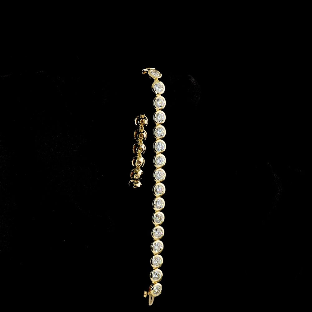 14K Yellow Gold Tennis Bracelet with Bezel Set Round Lab Diamonds - 14.69 Carat Total Diamond Weight, E-F Color VS Clarity, 27 Stones - Covaloro Fine Jewelry