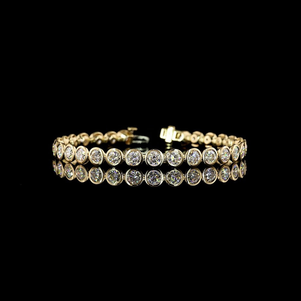 14K Yellow Gold Tennis Bracelet with Bezel Set Round Lab Diamonds - 9.82 Carat Total Weight, E-F Color, VS Clarity - Covaloro Fine Jewelry