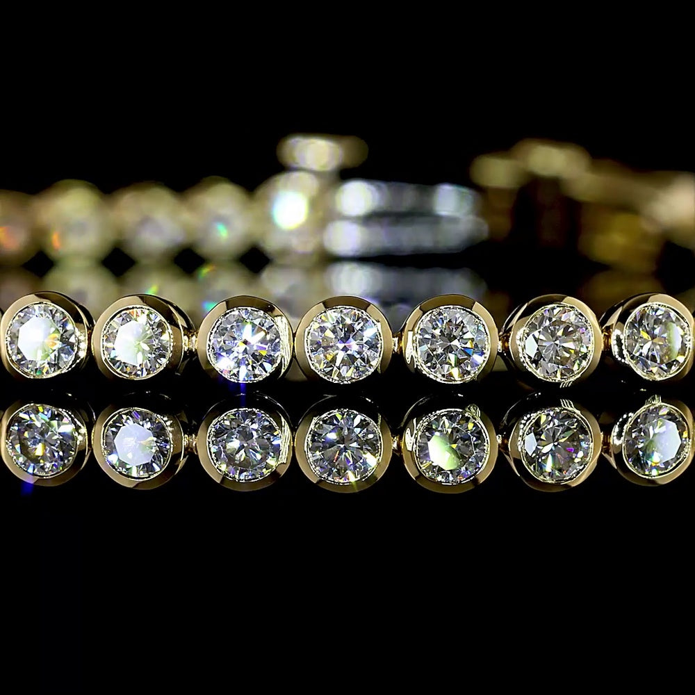 14K Yellow Gold Tennis Bracelet with Bezel Set Round Lab Grown Diamonds - 3.44 Carat Total Weight (55 Stones, E-F Color, VS Clarity) - Covaloro Fine Jewelry