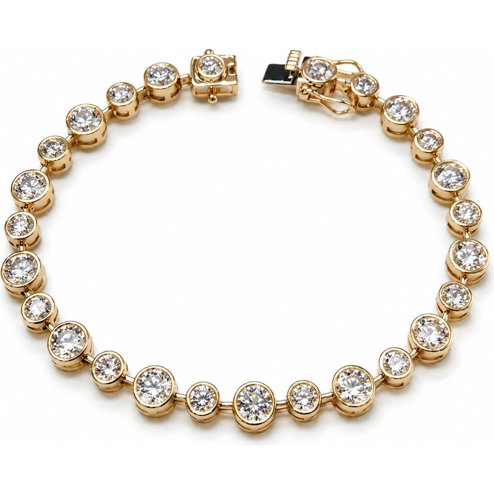 14K Yellow Gold Tennis Bracelet with Bezel-Set Round Lab Grown Diamonds - 7.65 Carat Total Diamond Weight by Auriventus
