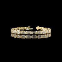 14K Yellow Gold Tennis Bracelet with East-West Bezel Set Emerald Cut Lab Diamonds - 15.74 Carat Total Diamond Weight - Covaloro Fine Jewelry