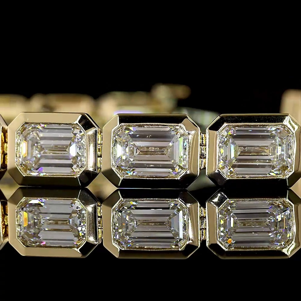 14K Yellow Gold Tennis Bracelet with East-West Bezel Set Emerald Cut Lab Diamonds - 15.74 Carat Total Diamond Weight - Covaloro Fine Jewelry