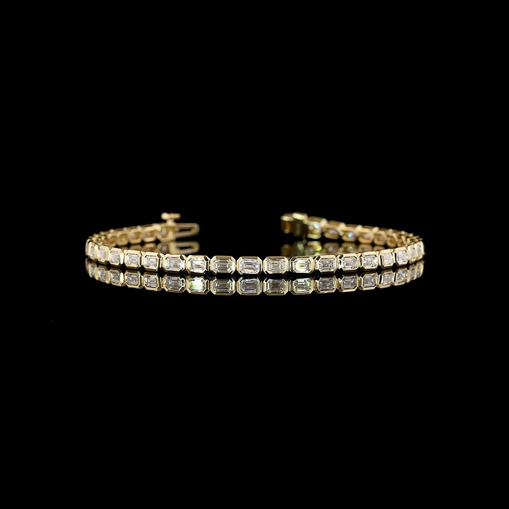 14K Yellow Gold Tennis Bracelet with East-West Bezel Set Emerald Cut Lab Diamonds - 3.43 Carat Total Weight - Covaloro Fine Jewelry
