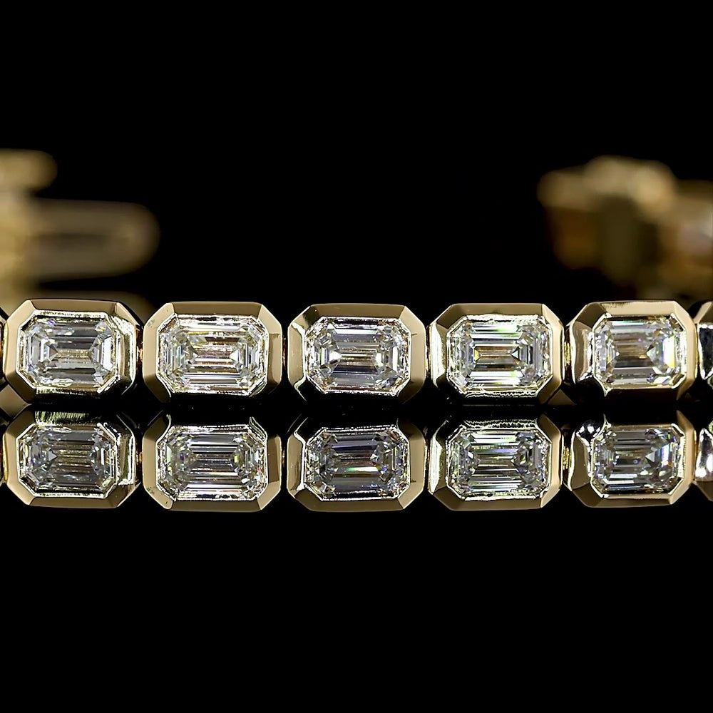 14K Yellow Gold Tennis Bracelet with East-West Bezel Set Emerald Cut Lab Diamonds - 3.43 Carat Total Weight - Covaloro Fine Jewelry