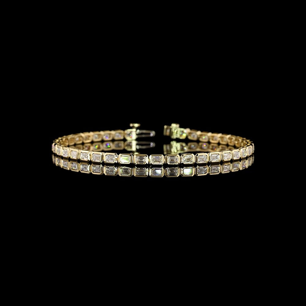 14K Yellow Gold Tennis Bracelet with East-West Bezel Set Emerald Cut Lab Diamonds - 3.86 Carat Total Weight, E-F Color, VS Clarity - Covaloro Fine Jewelry
