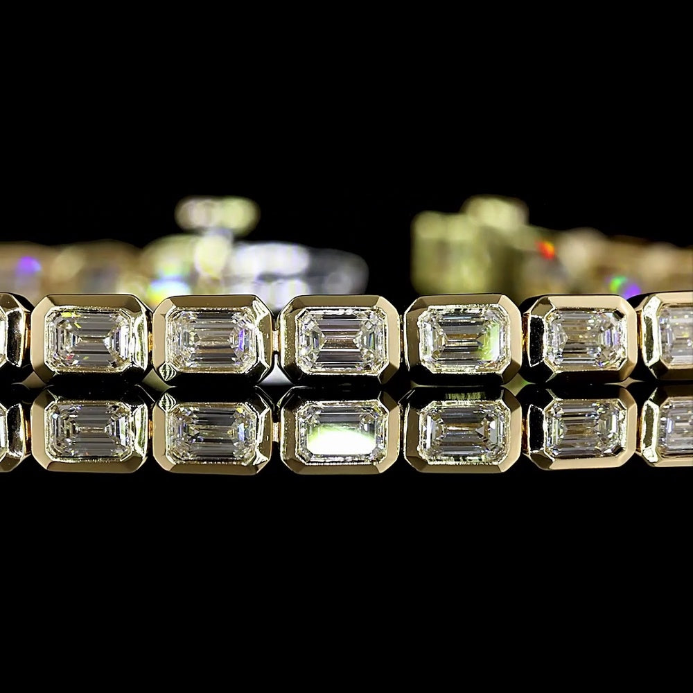 14K Yellow Gold Tennis Bracelet with East-West Bezel Set Emerald Cut Lab Diamonds - 3.86 Carat Total Weight, E-F Color, VS Clarity - Covaloro Fine Jewelry