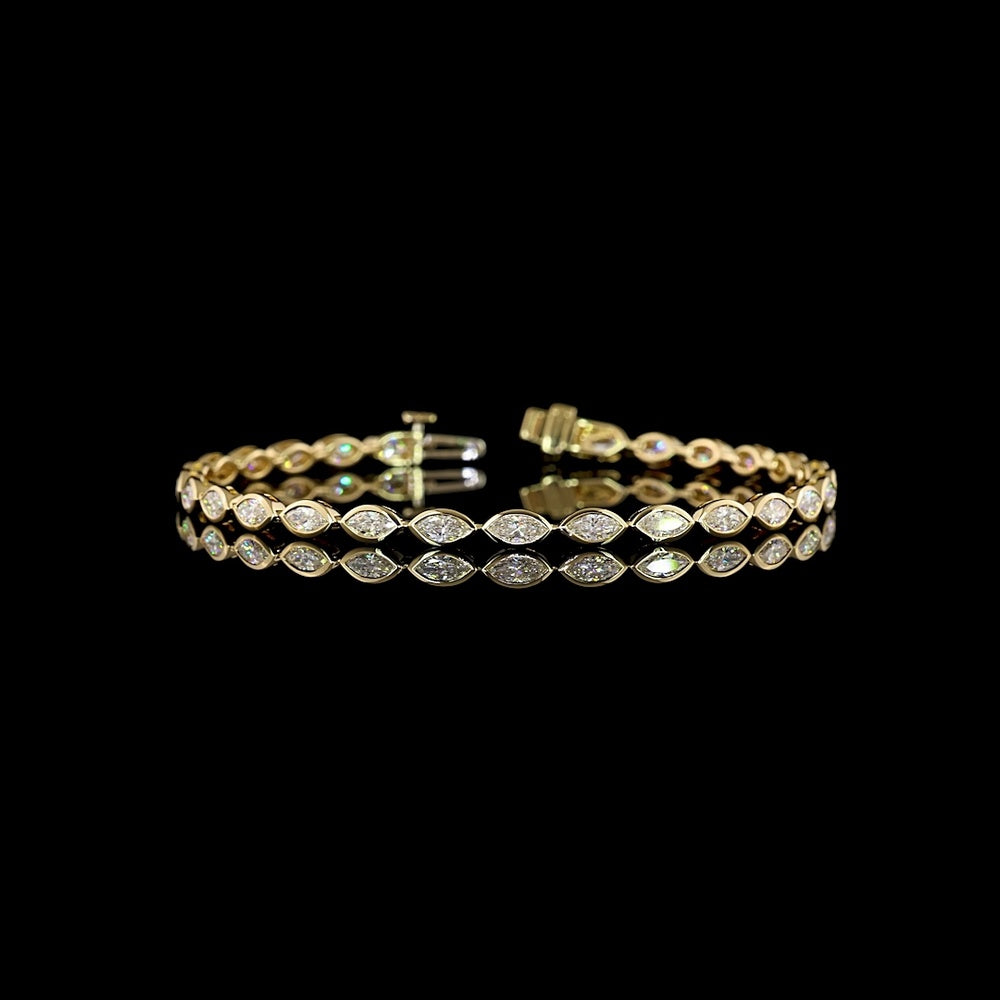 14K Yellow Gold Tennis Bracelet with East-West Bezel Set Marquise Cut Lab Diamonds - 3.01 Carat Total Weight - Covaloro Fine Jewelry