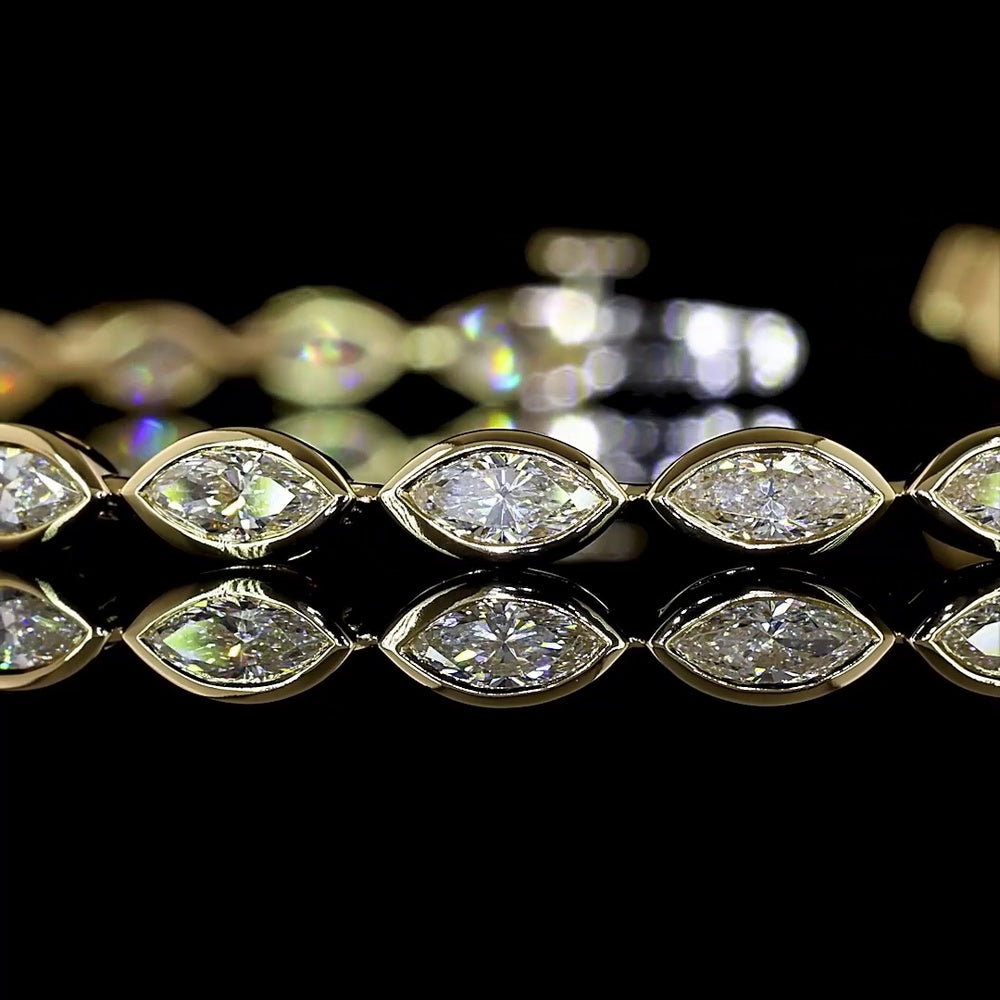 14K Yellow Gold Tennis Bracelet with East-West Bezel Set Marquise Cut Lab Diamonds - 3.01 Carat Total Weight - Covaloro Fine Jewelry