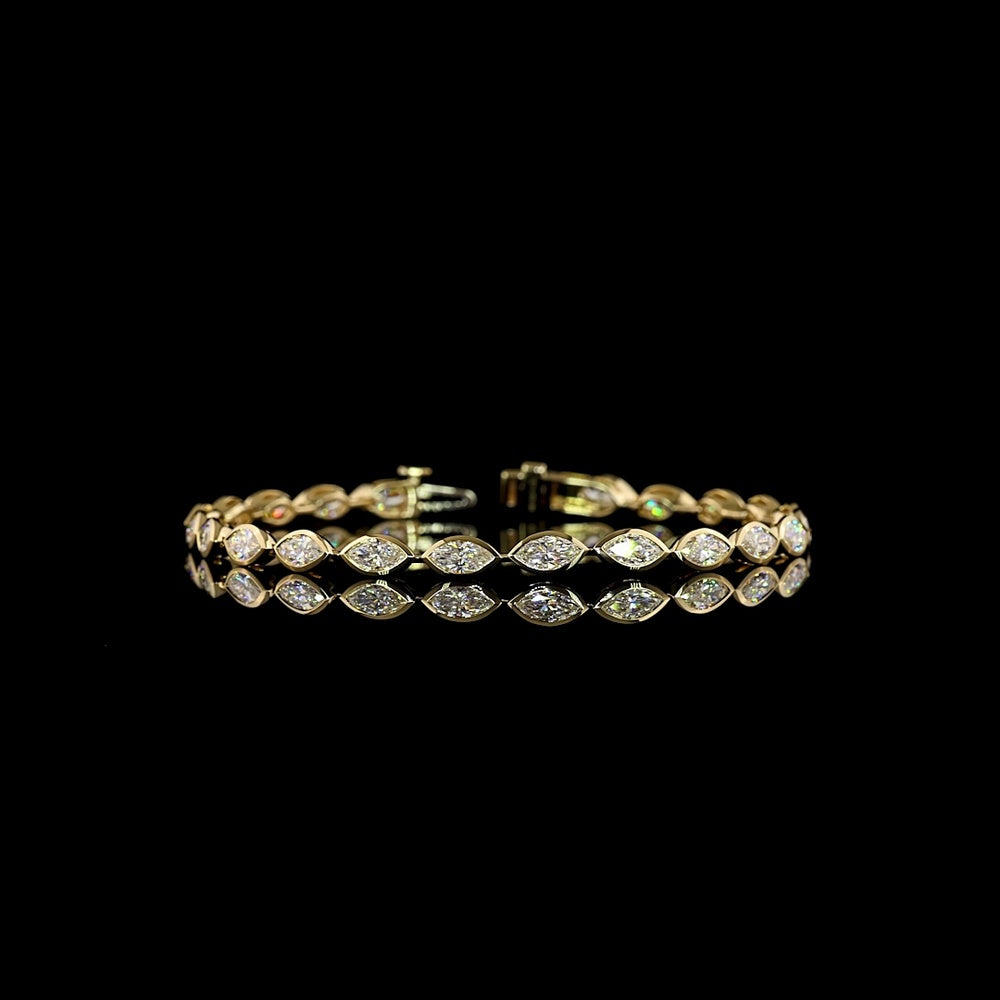 14K Yellow Gold Tennis Bracelet with East-West Bezel Set Marquise Cut Lab Diamonds - 4.96 Carat Total Weight, D VVS2 Clarity - Covaloro Fine Jewelry