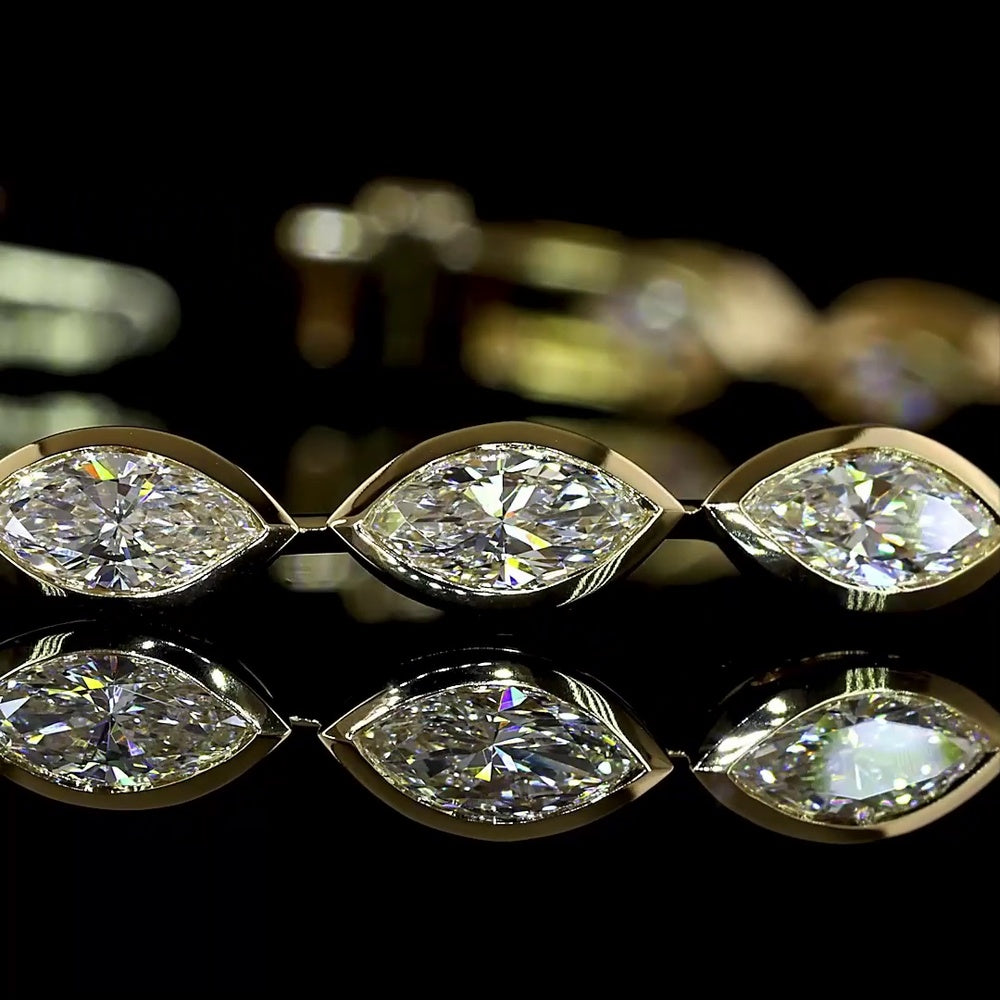 14K Yellow Gold Tennis Bracelet with East-West Bezel Set Marquise Cut Lab Diamonds - 4.96 Carat Total Weight, D VVS2 Clarity - Covaloro Fine Jewelry