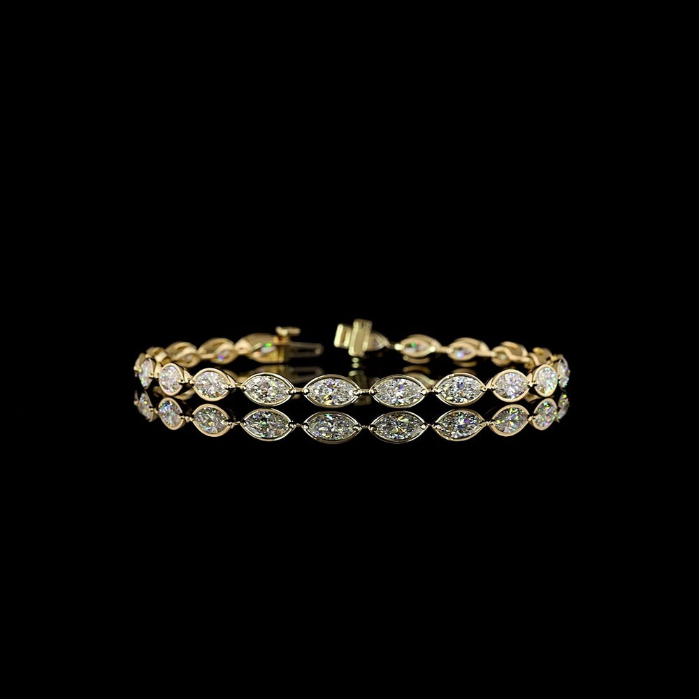 14K Yellow Gold Tennis Bracelet with East-West Bezel Set Marquise Cut Lab Diamonds - 6.58 Carat Total Weight - Covaloro Fine Jewelry