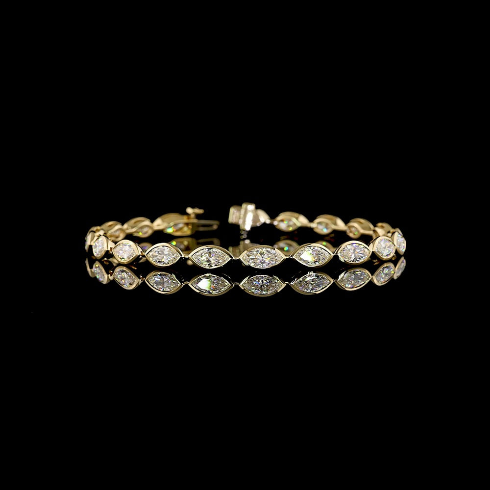 14K Yellow Gold Tennis Bracelet with East-West Bezel Set Marquise Lab Diamonds - 7.22 Carats Total Diamond Weight - Covaloro Fine Jewelry