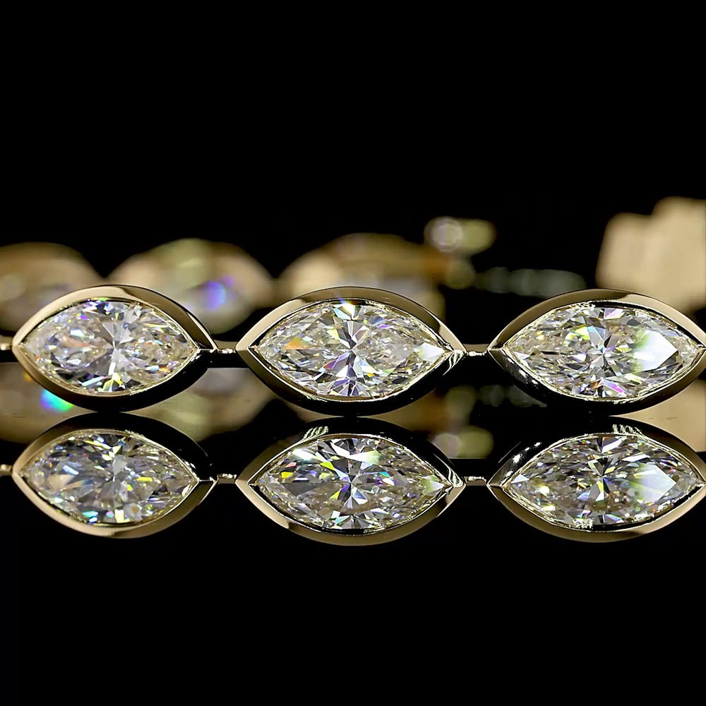14K Yellow Gold Tennis Bracelet with East-West Bezel Set Marquise Lab Diamonds - 7.22 Carats Total Diamond Weight - Covaloro Fine Jewelry