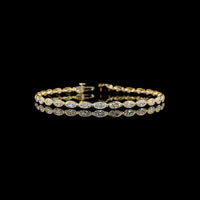 14K Yellow Gold Tennis Bracelet with East-West Bezel Set Moval Cut Lab Diamonds - 4.70 Carat Total Diamond Weight - Covaloro Fine Jewelry
