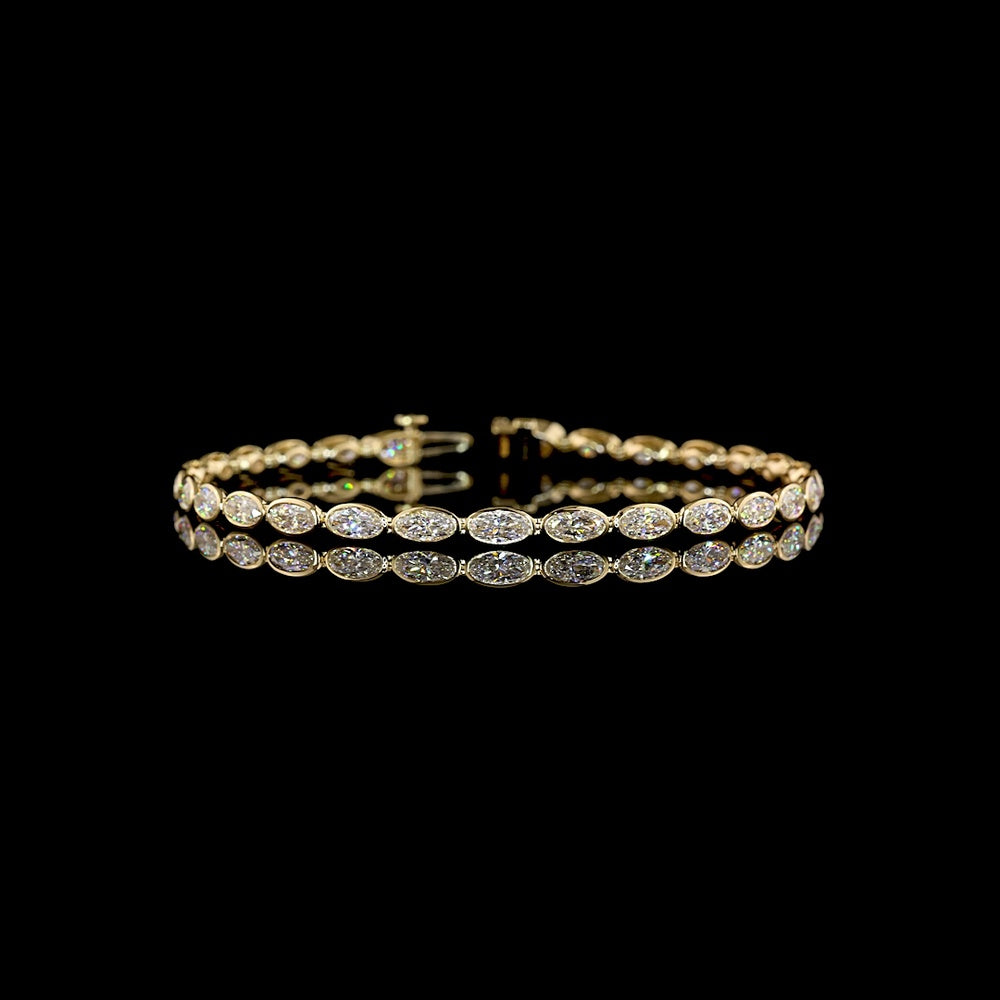 14K Yellow Gold Tennis Bracelet with East-West Bezel Set Moval Cut Lab Diamonds - 4.70 Carat Total Diamond Weight - Covaloro Fine Jewelry