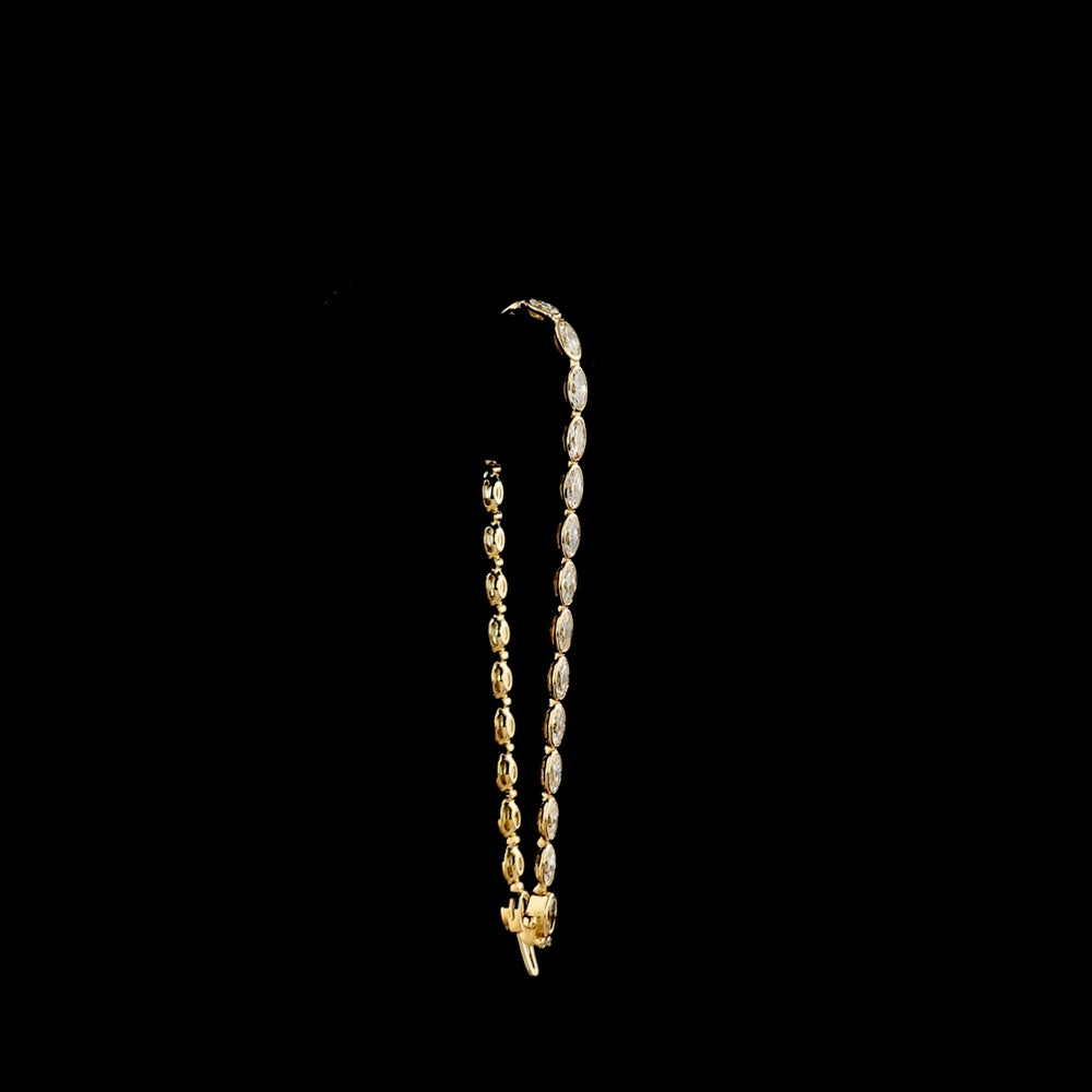14K Yellow Gold Tennis Bracelet with East-West Bezel Set Moval Cut Lab Diamonds - 4.70 Carat Total Diamond Weight - Covaloro Fine Jewelry