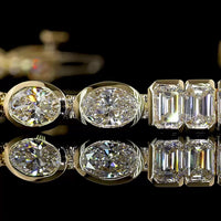 14K Yellow Gold Tennis Bracelet with East-West Bezel Set Oval Cut and Emerald Cut Lab Diamonds - 9.32 Carat Total Weight - Covaloro Fine Jewelry