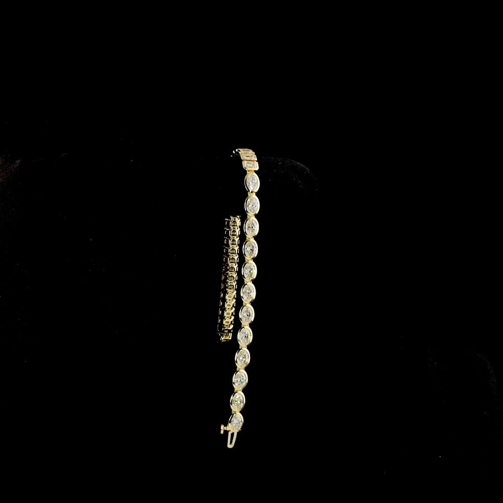 14K Yellow Gold Tennis Bracelet with East-West Bezel Set Oval Cut and Emerald Cut Lab Diamonds - 9.32 Carat Total Weight - Covaloro Fine Jewelry