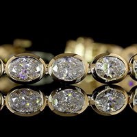 14K Yellow Gold Tennis Bracelet with East-West Bezel Set Oval Lab Diamonds - 7.60 Carat Total Diamond Weight - Covaloro Fine Jewelry