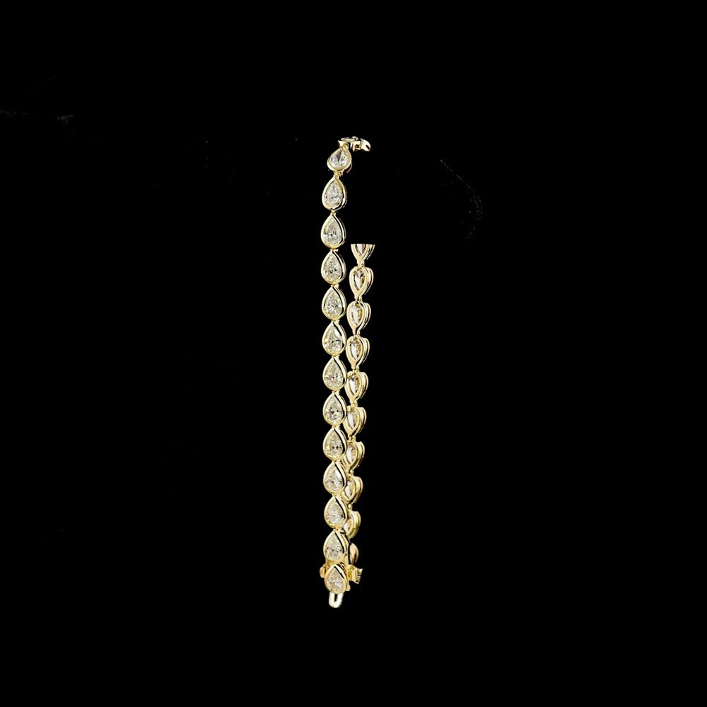 14K Yellow Gold Tennis Bracelet with East-West Bezel Set Pear Shape Lab Diamonds - 5.91 Carat Total Diamond Weight, E-F Color VS Clarity - Covaloro Fine Jewelry