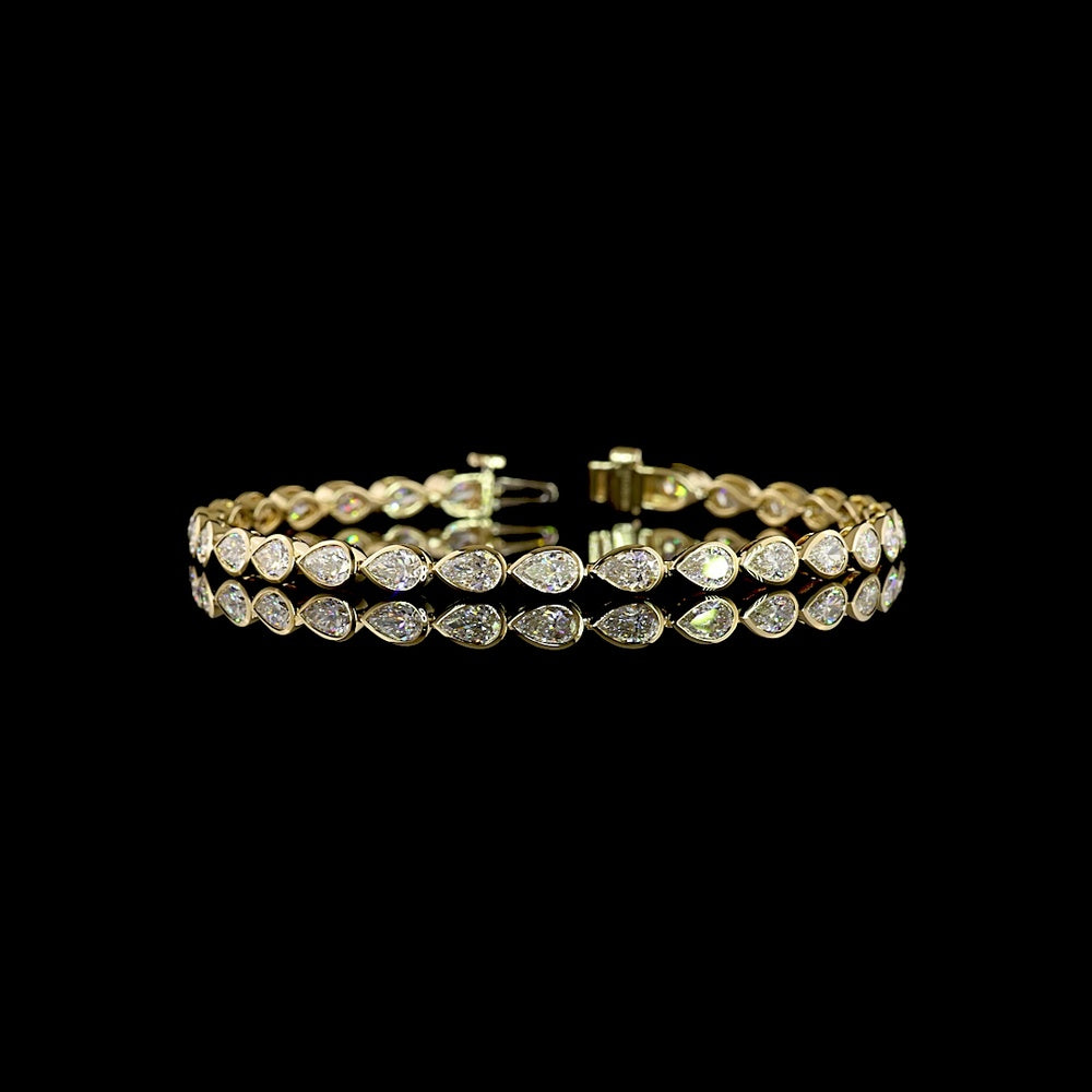 14K Yellow Gold Tennis Bracelet with East-West Bezel Set Pear Shape Lab Diamonds - 6.02 Carat Total Weight - Covaloro Fine Jewelry