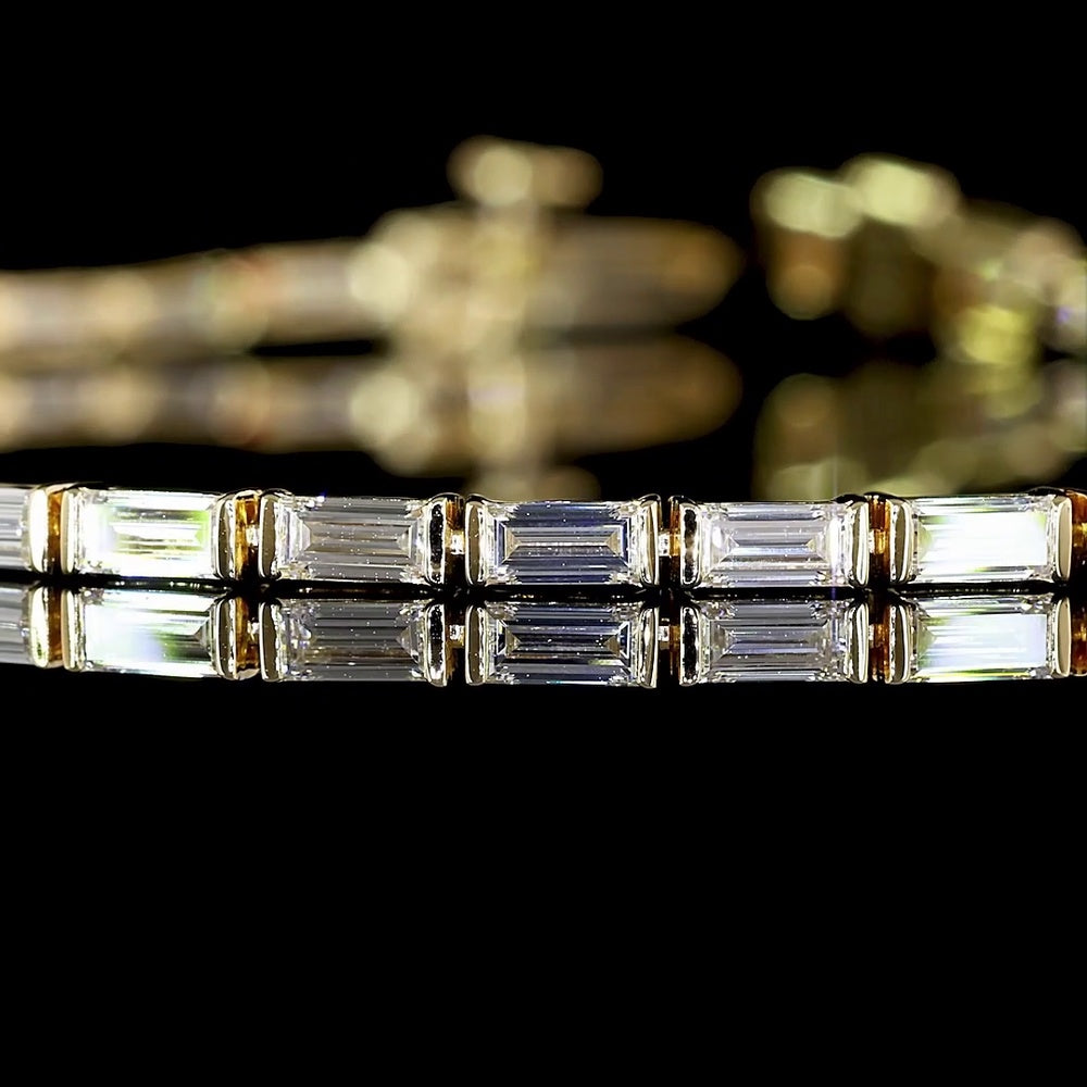 14K Yellow Gold Tennis Bracelet with East-West Half Bezel Set Baguette Lab Diamonds - 3.12 Carat Total Diamond Weight - Covaloro Fine Jewelry