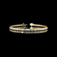 14K Yellow Gold Tennis Bracelet with East-West Half Bezel Set Emerald Cut Lab Diamonds - 8.58 Total Carat Weight - Covaloro Fine Jewelry