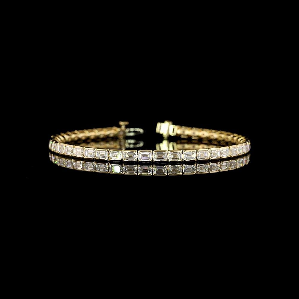 14K Yellow Gold Tennis Bracelet with East-West Half Bezel Set Emerald Cut Lab Diamonds - 8.58 Total Carat Weight - Covaloro Fine Jewelry