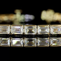 14K Yellow Gold Tennis Bracelet with East-West Half Bezel Set Emerald Cut Lab Diamonds - 8.58 Total Carat Weight - Covaloro Fine Jewelry