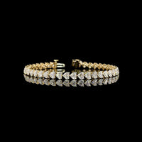 14K Yellow Gold Tennis Bracelet with East-West Heart Shape Lab Diamonds - 10.84 Carat Total Weight, E-F Color VS Clarity, 41 Stones - Covaloro Fine Jewelry