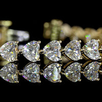 14K Yellow Gold Tennis Bracelet with East-West Heart Shape Lab Diamonds - 10.84 Carat Total Weight, E-F Color VS Clarity, 41 Stones - Covaloro Fine Jewelry