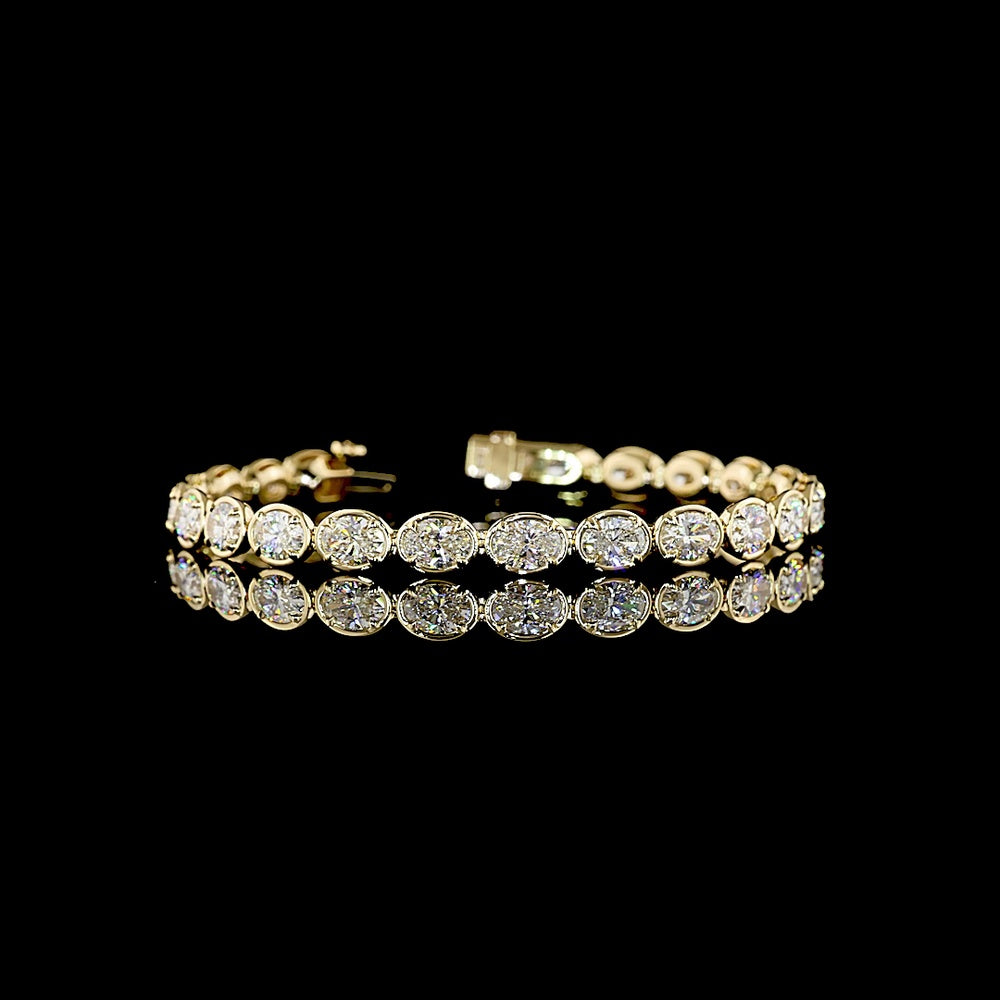 14K Yellow Gold Tennis Bracelet with East-West Oval Cut Lab Diamonds - 10.49 Carat Total Weight, E-F Color VS Clarity - Covaloro Fine Jewelry