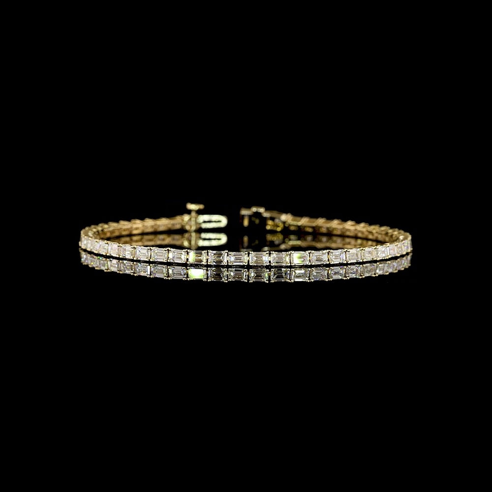 14K Yellow Gold Tennis Bracelet with East-West Set Emerald Cut Natural Diamonds - 5.41 Carat Total Weight, E-F Color, VS+ Clarity - Covaloro Fine Jewelry