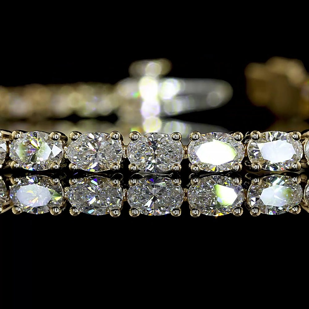 14K Yellow Gold Tennis Bracelet with East-West Set Oval Lab Diamonds - 4.95 Carat Total Weight, E-F VS1 Clarity - Covaloro Fine Jewelry