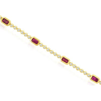 14K Yellow Gold Tennis Bracelet with Geometric Ruby Stations and Round Diamonds - 2.25 Carat Ruby & 0.77 Carat Total Diamond Weight - Royal Jewelry