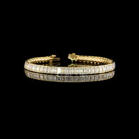 14K Yellow Gold Tennis Bracelet with Half Bezel Set Emerald Cut Lab Diamonds - 11.86 Carat Total Weight, 60 Stones E VS1 Quality - Covaloro Fine Jewelry