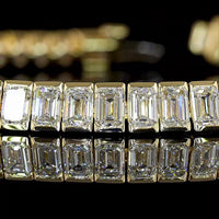 14K Yellow Gold Tennis Bracelet with Half Bezel Set Emerald Cut Lab Diamonds - 11.86 Carat Total Weight, 60 Stones E VS1 Quality - Covaloro Fine Jewelry