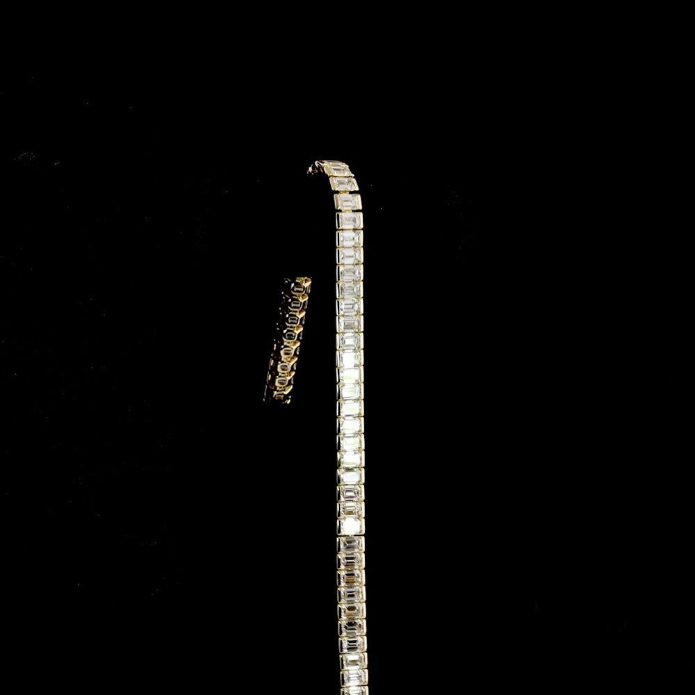 14K Yellow Gold Tennis Bracelet with Half Bezel Set Emerald Cut Lab Diamonds - 11.86 Carat Total Weight, 60 Stones E VS1 Quality - Covaloro Fine Jewelry